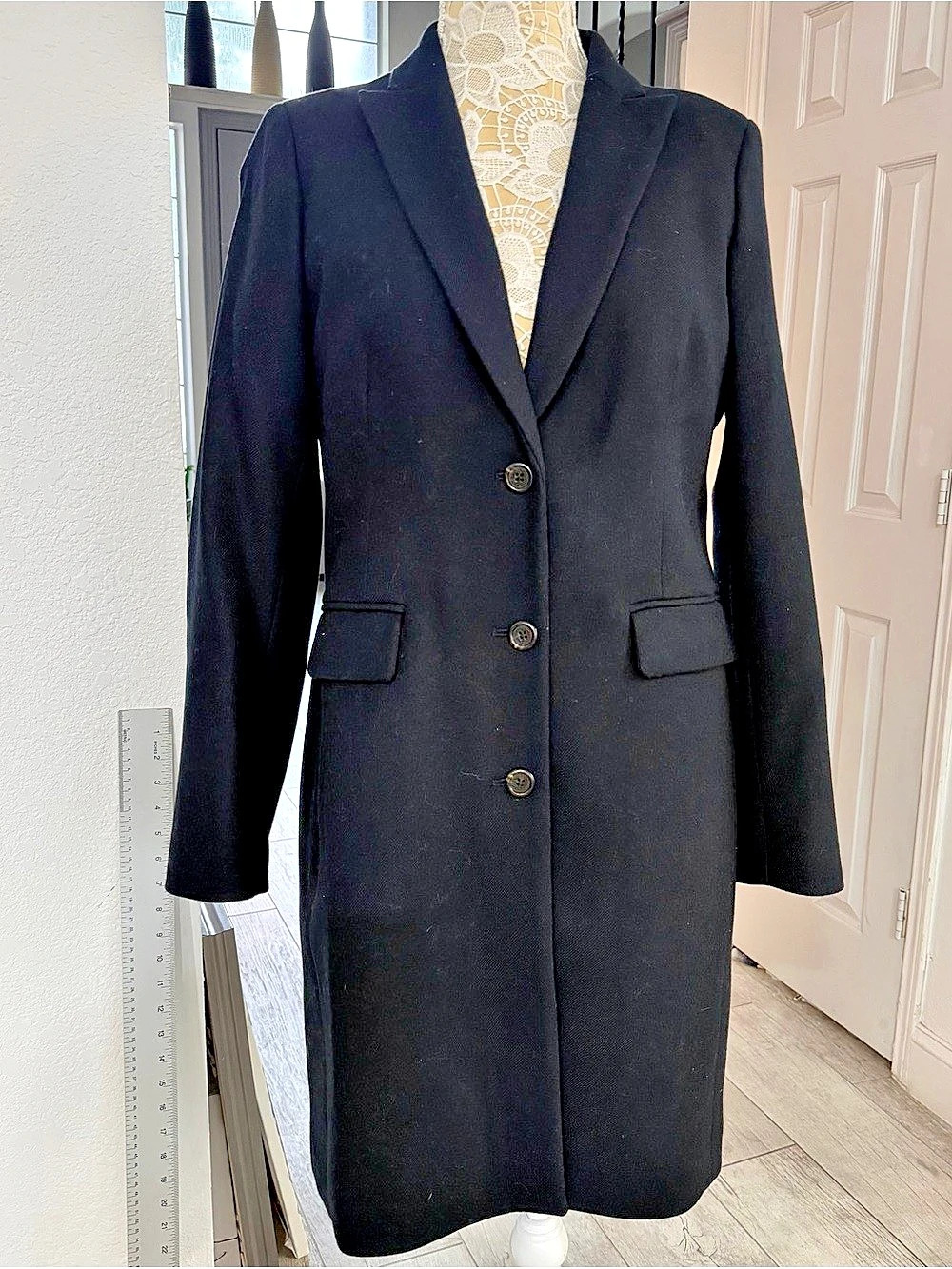J.Crew Black 100% Wool Longline Blazer Coat Size 10 Tailored 3 Button Like New